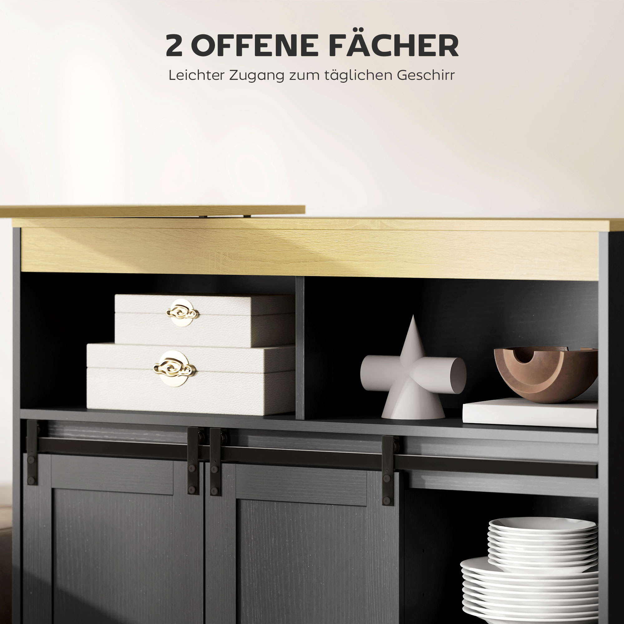 Ausziehbarer Bartisch, zu L-Form umwandelbar, viel Stauraum, 3 verstellbare Regale, Spanplatte, MDF, Schwarz