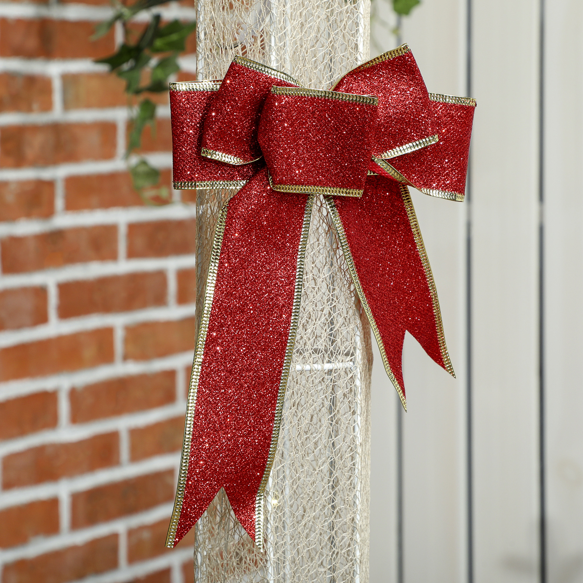 2,15 m beleuchteter Laternenpfahl, 155 LEDs, Outdoor-Weihnachtslaterne, Rote Schleife, wasserfest, für Garten, Terrasse