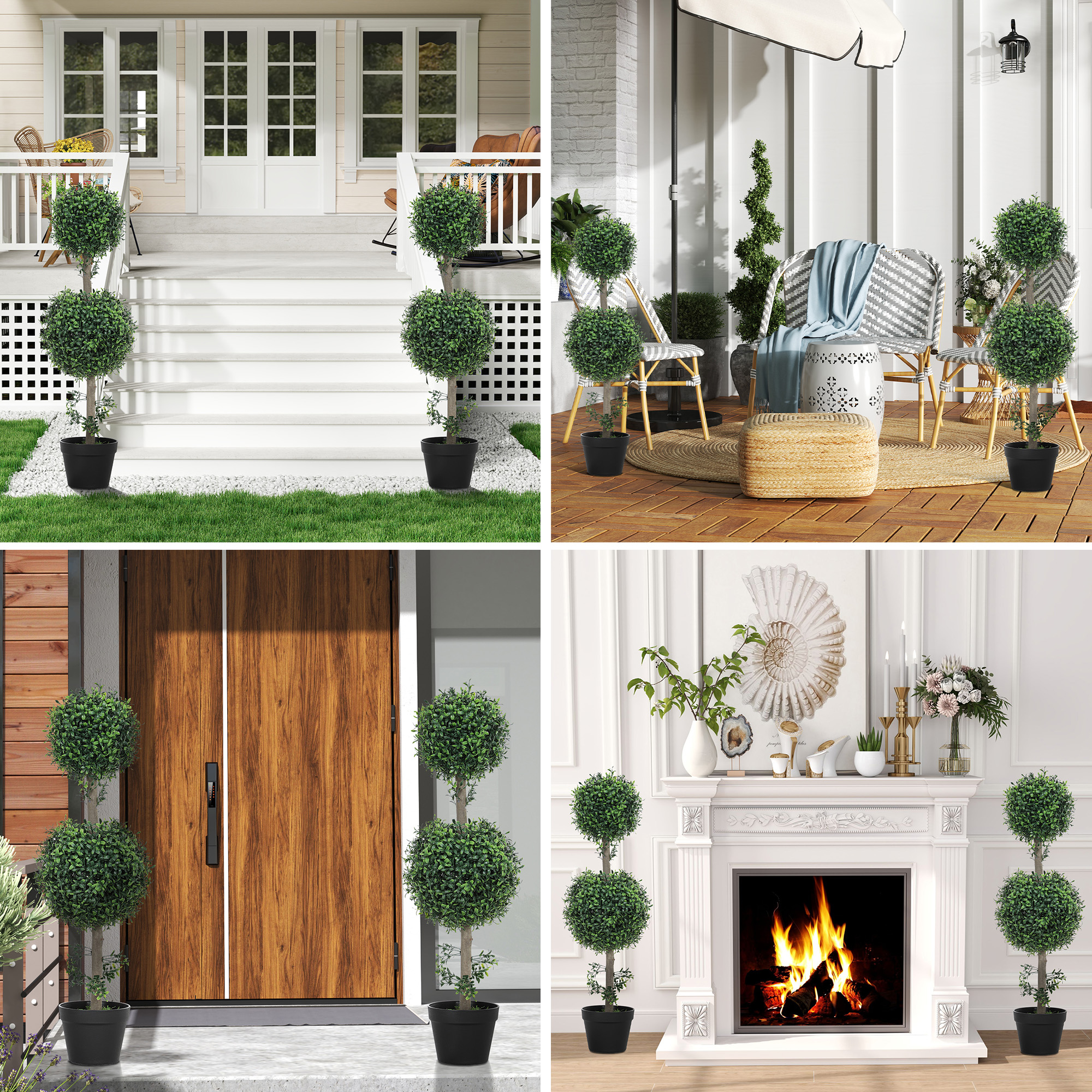 2er-Set Kunstpflanzen, Künstliche Buchsbaum-Pflanzen, UV-geschützt, mit Topf, Grün