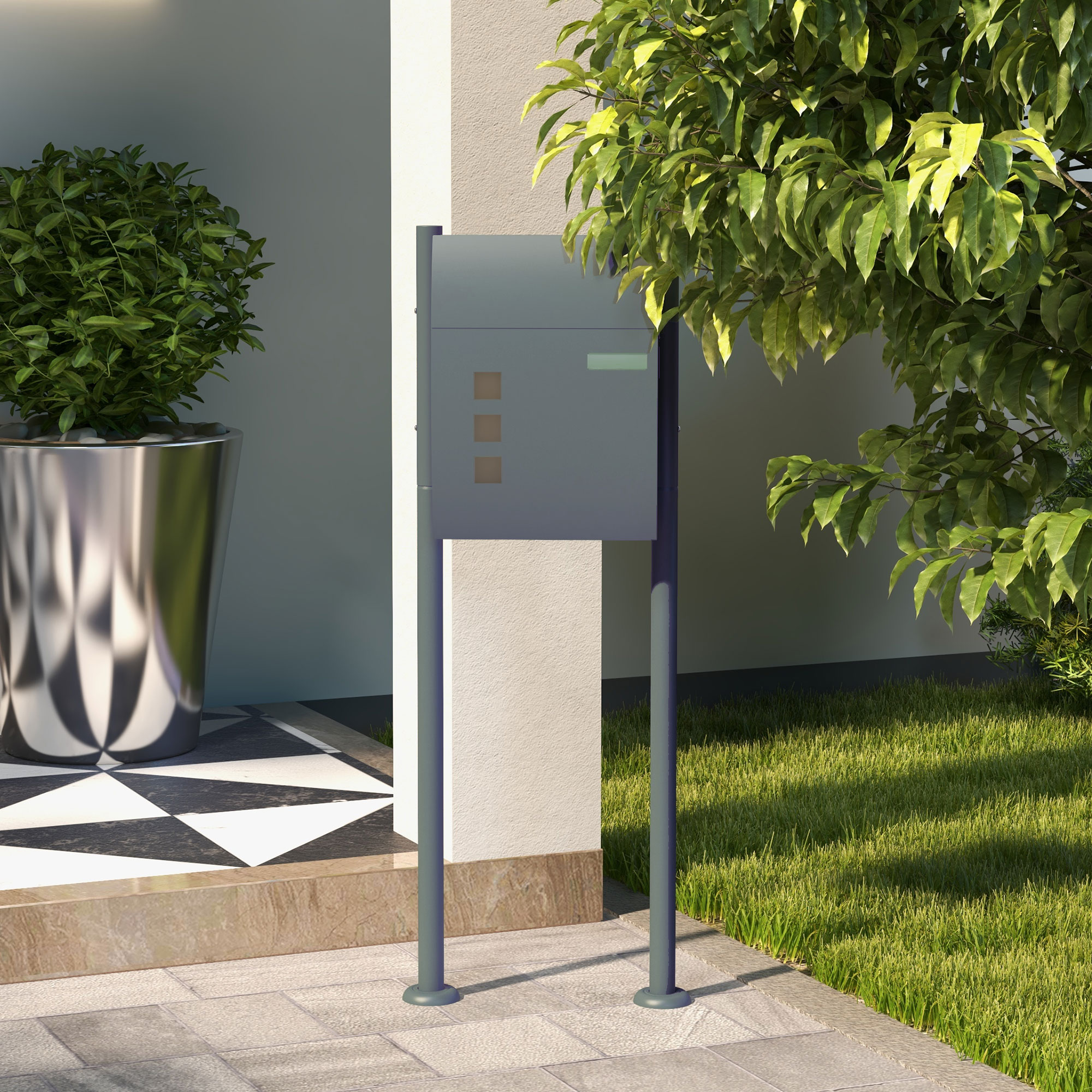 Briefkasten Postkasten, Verriegelung, Standbriefkasten, 2 Schlüssel, Stahl, 44 cm x 15 cm x 114 cm,  Grau