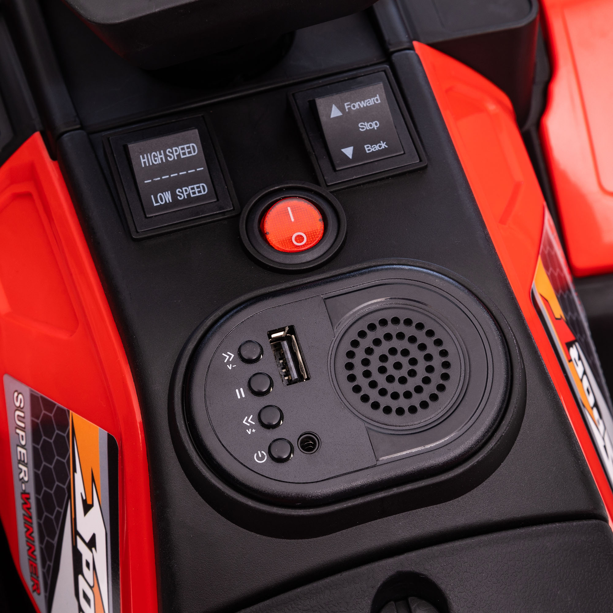 Kinderquad, max, 4 km/h, ab 3 Jahren, LED-Scheinwerfer, Musikanschluss, schwarz+rot 88 x 45 x 50 cm