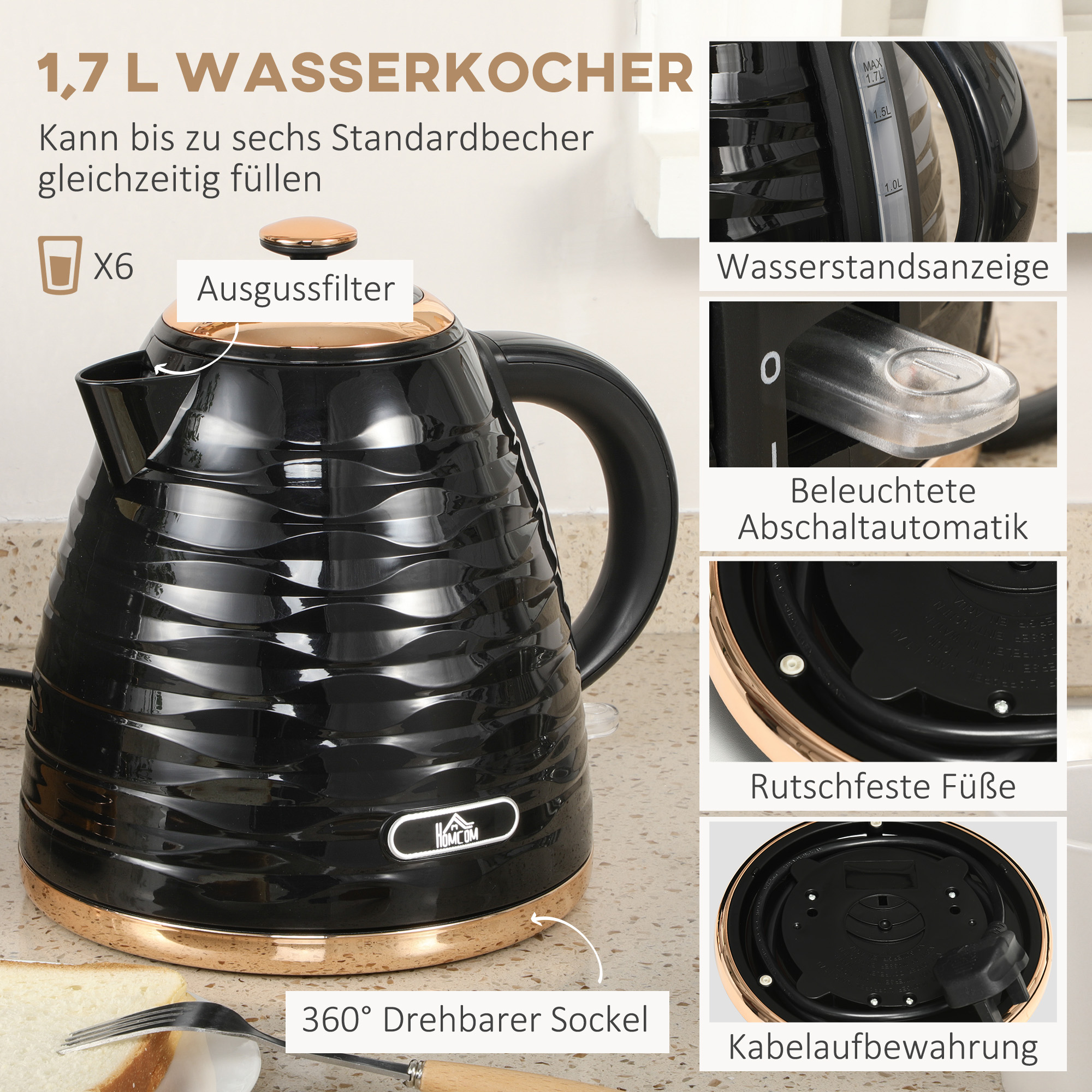 2-in-1 Toaster und Wasserkocher Set, 7 Bräunungsstufen, Auftau- und Aufwärmfunktion, Grau