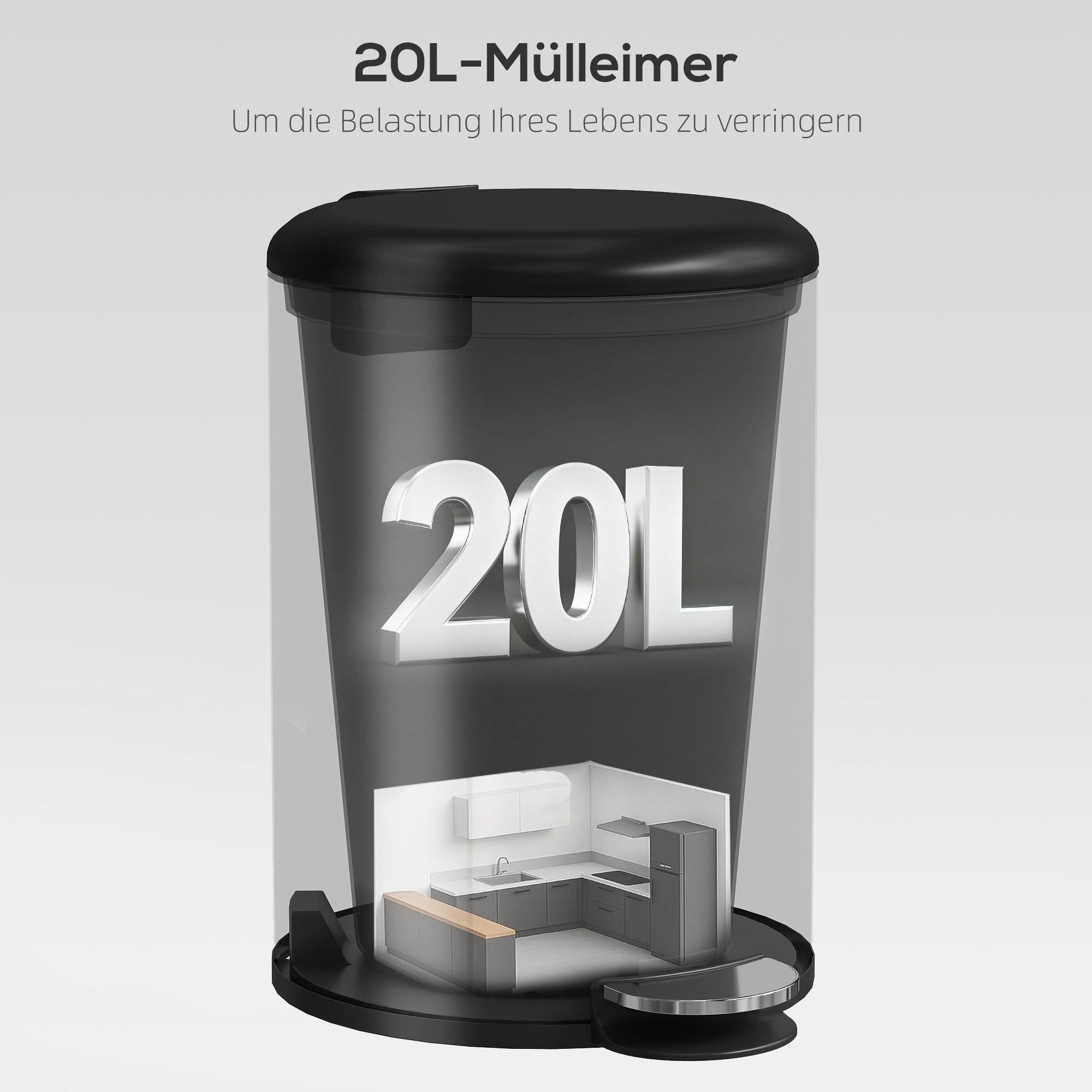 20-Liter Küchen-Mülleimer, Fingerabdruckresistenter Metall-Abfalleimer mit Soft-Close-Deckel, Fußpedal und herausnehmbarem Eimer, Schwarz
