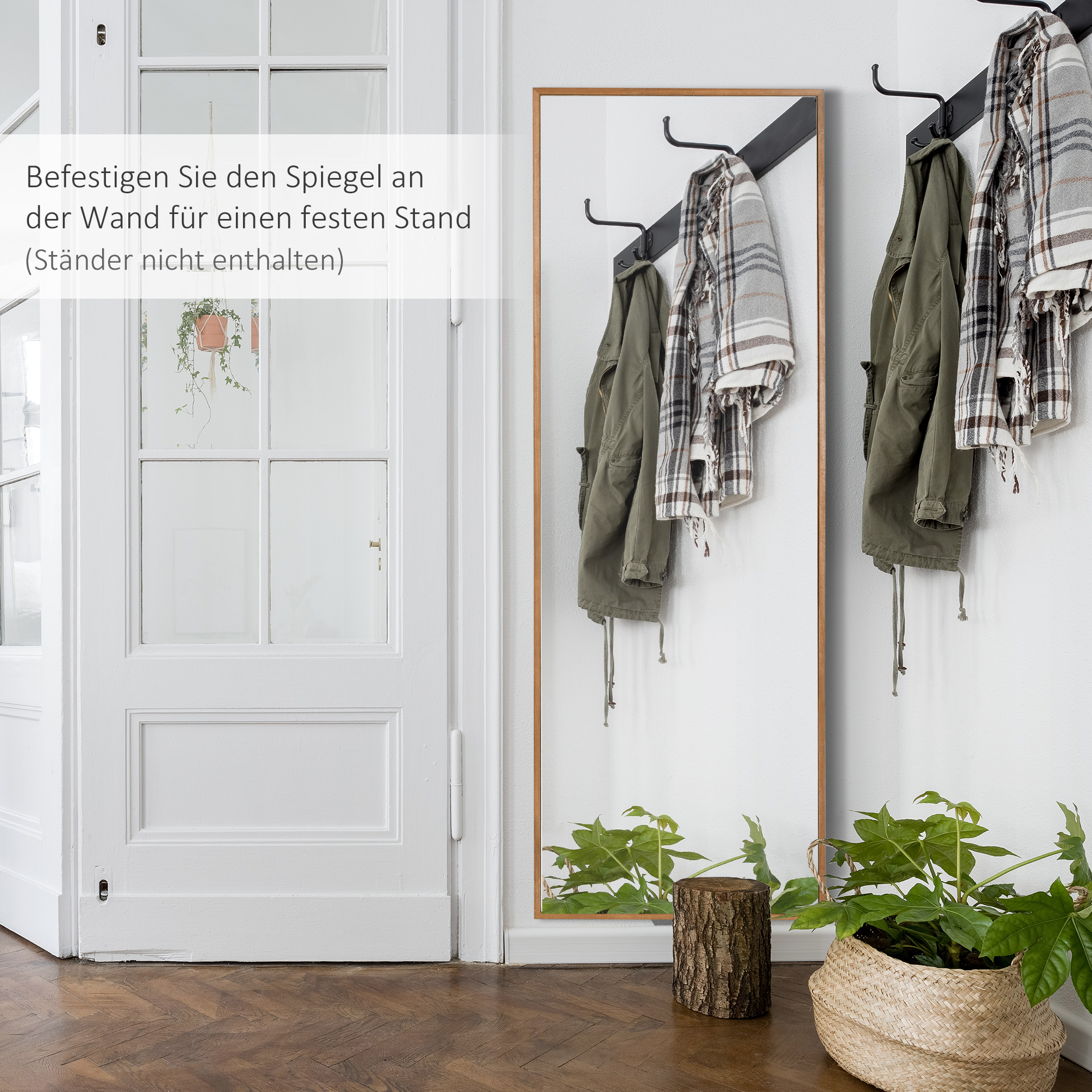 Wandspiegel, hoch, Kiefernholzrahmen, 45L x 125H x 4,8T cm