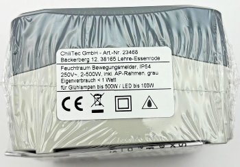 NUQUI Feuchtraum PIR Bewegungsmelder, 120°, bis 6m,  250V~, 2-500W, IP54