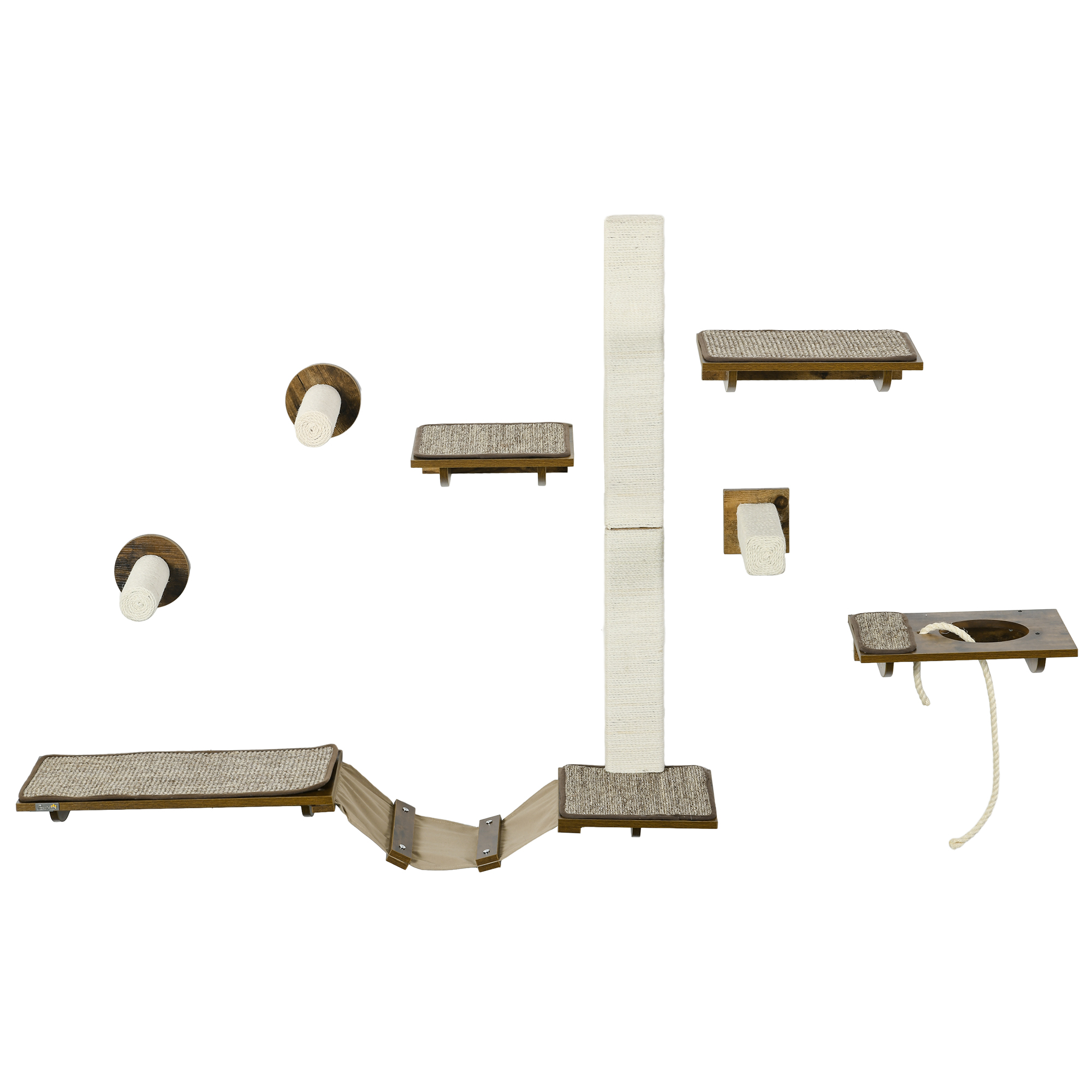 Katzentreppen-Set, Kletterwand, 8-teilig, bis 8 kg, robust, Braun/Cremeweiß