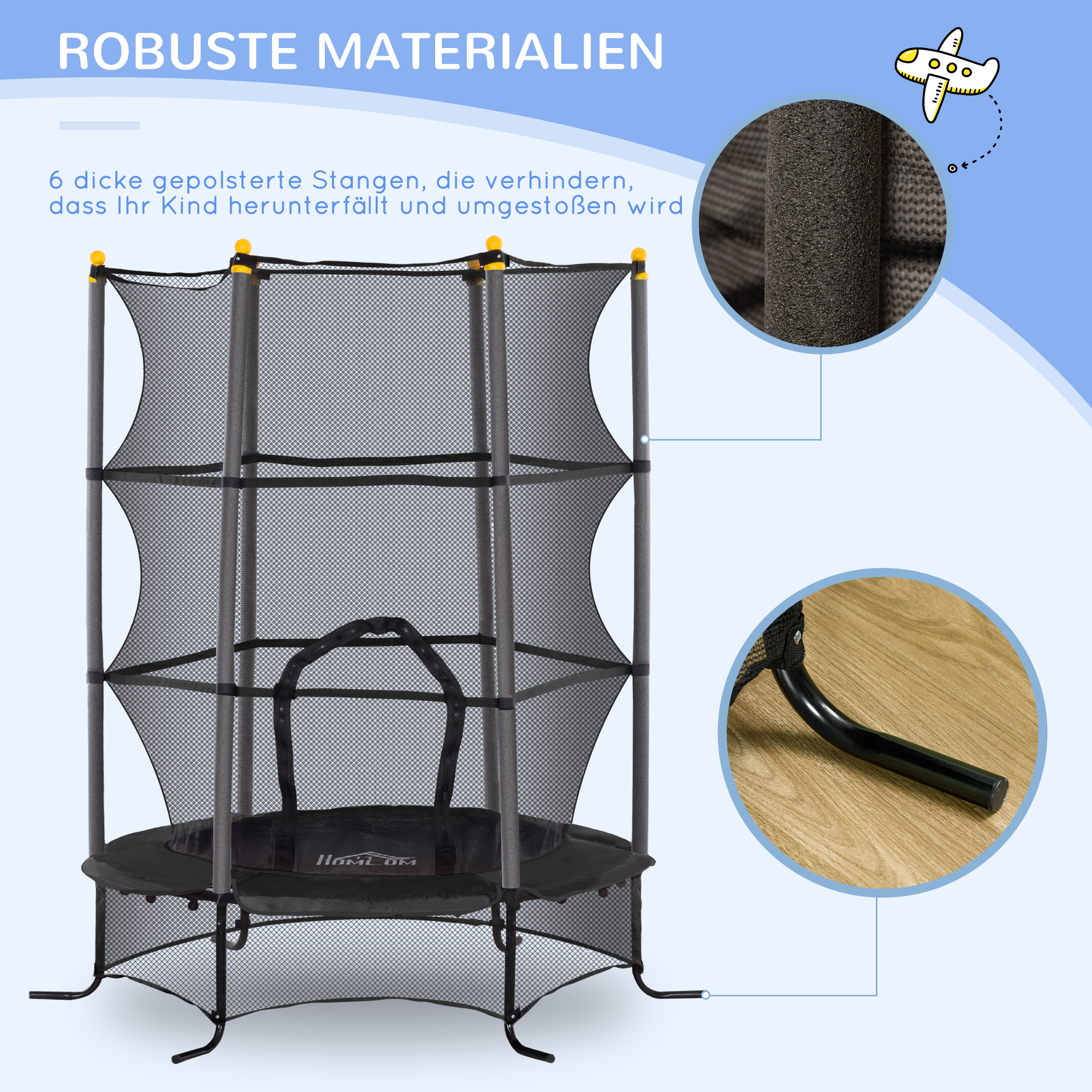 Trampolin für Kinder, Ø163 cm, mit Sicherheitsnetz, In- und Outdoor, Belastung bis 50 kg, Stahl, Kunststoff, Schwarz