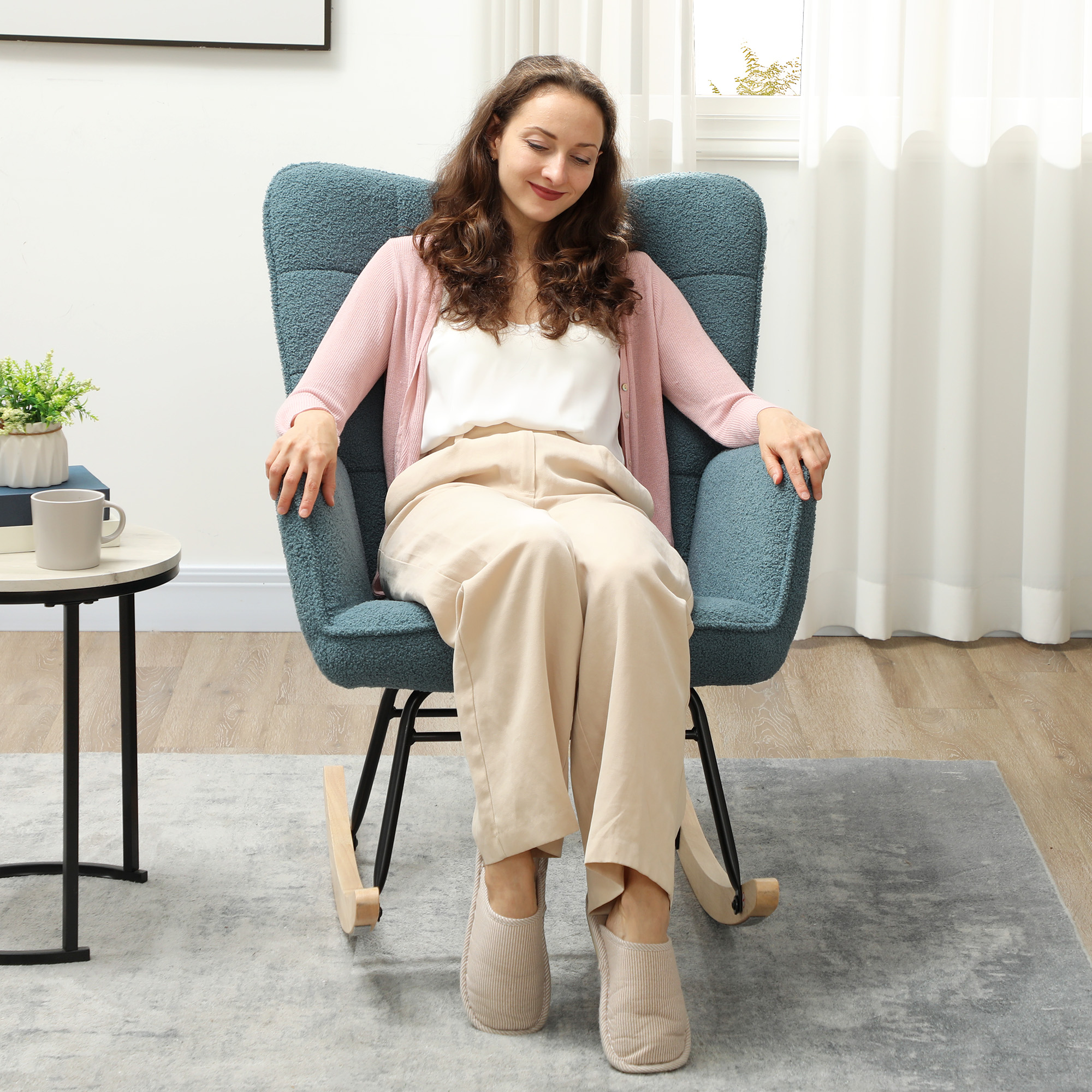 Schaukelstuhl, ergonomische Form, Echtholzkufen, bis 120 kg, Hellblau