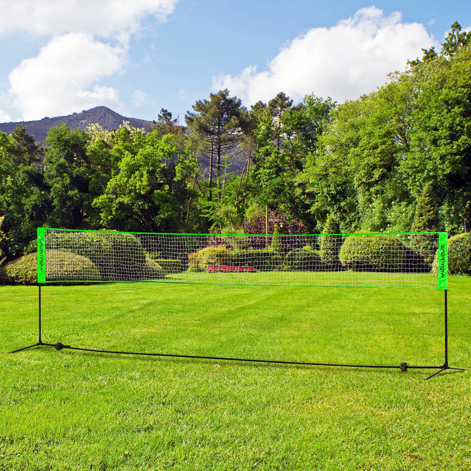 Badminton-Set mit 2 Schlägern, 3 Federbällen, höhenverstellbar 107-155 cm, Schwarz-Grün