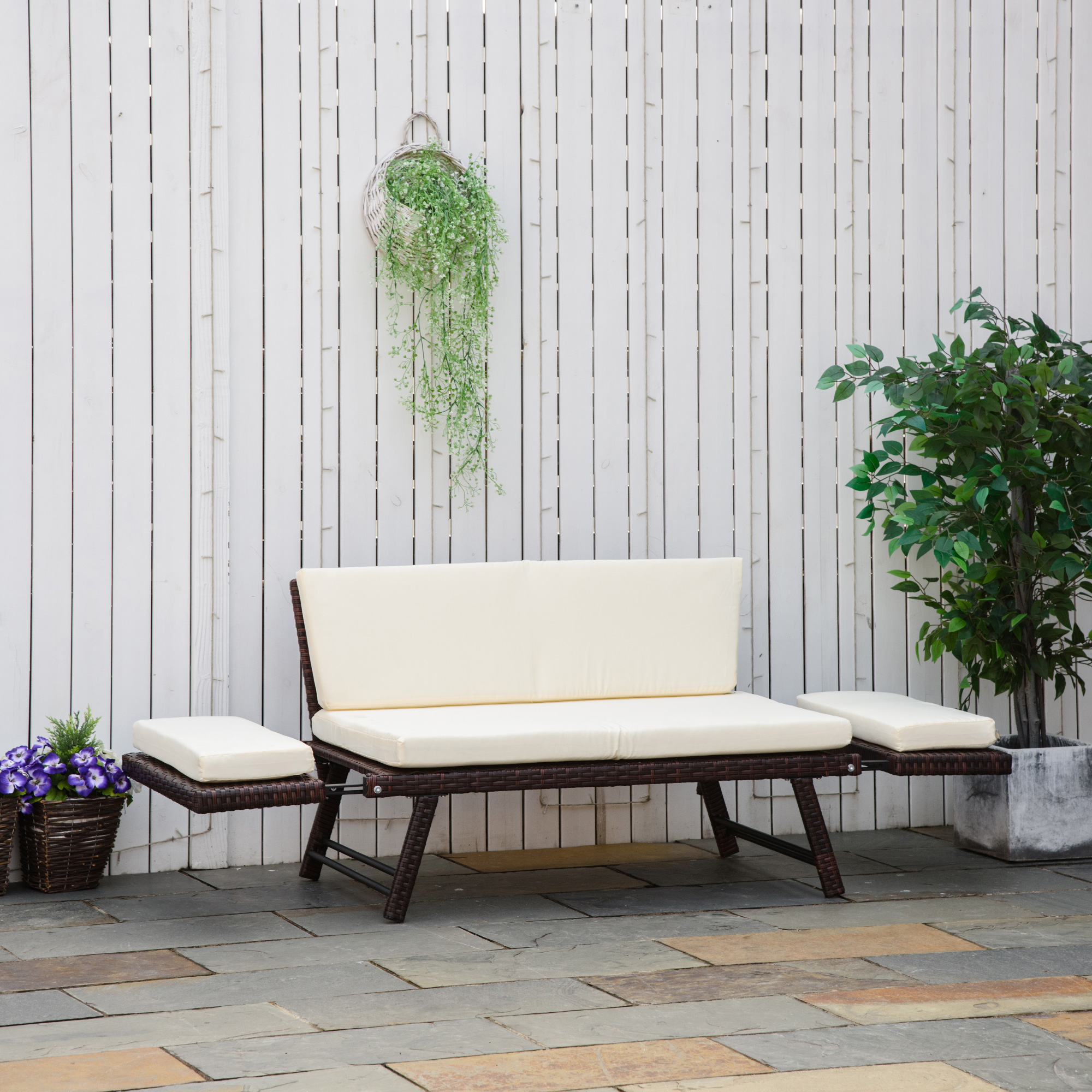 Polyrattan Gartensofa 2 Sitzer Gartenmöbel Loungesofa Gartenbank Gartenliege klappbar Armlehnen Stahl Braun 129 x 63 x 67 cm