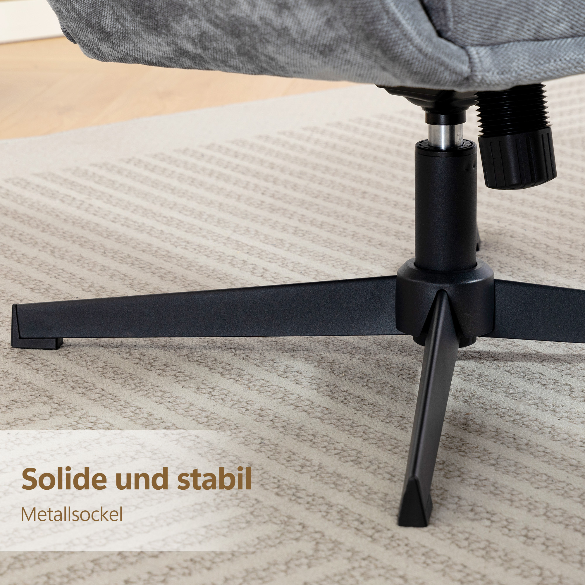 Polstersessel mit Fußhocker, Lounge-Sessel mit hoher Rückenlehne, Metallbasis, für Wohnzimmer, Schlafzimmer, Grau