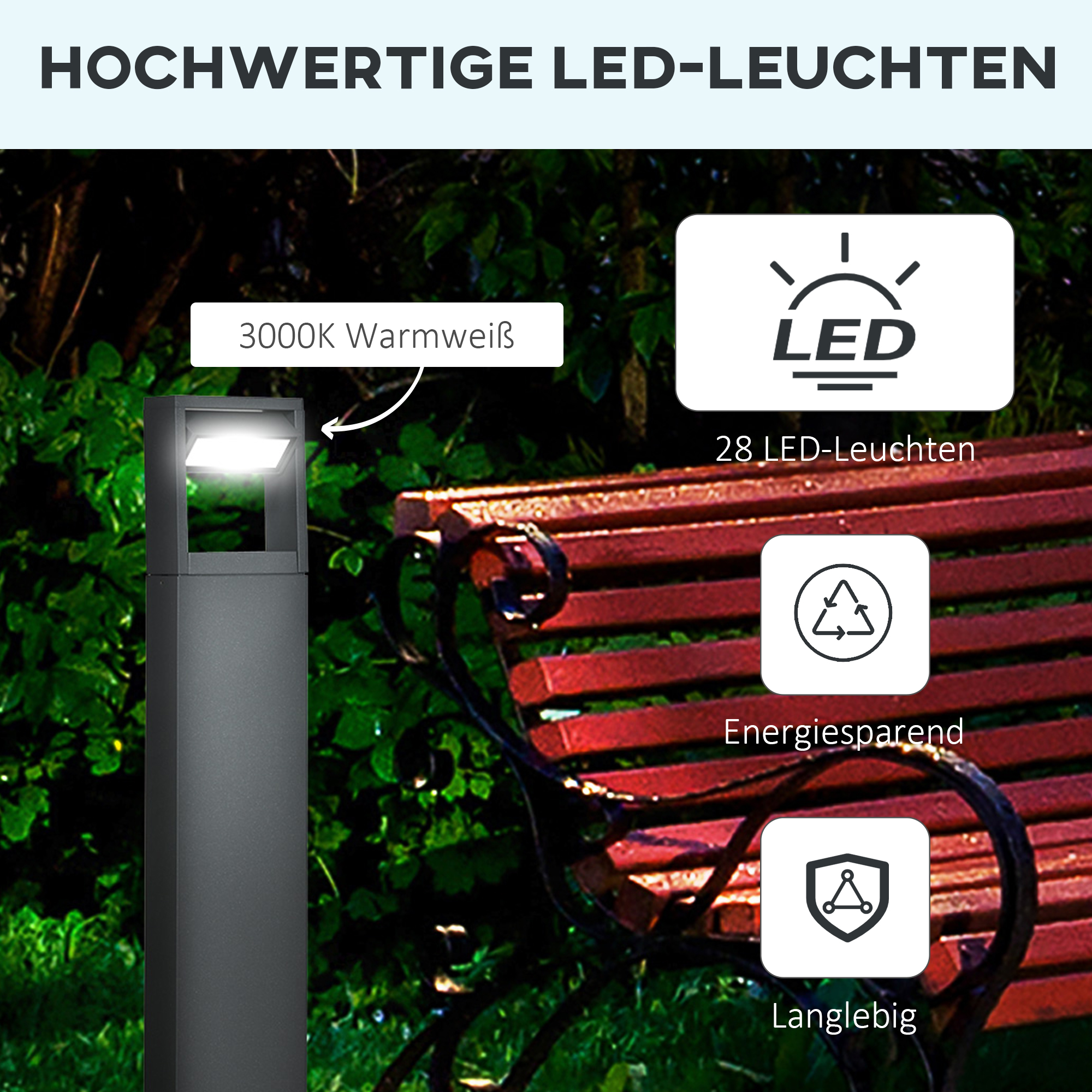 Gartenlampe, Wegleuchte, Pfostenlicht mit LEDs, wetterbeständig, 16cm x 5cm x 90cm, Dunkelgrau