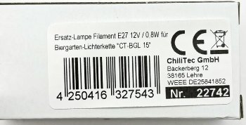 Ersatz-Lampe Filament E27 12V / 0,8W für, Biergarten-Lichterkette "CT-BGL 15"
