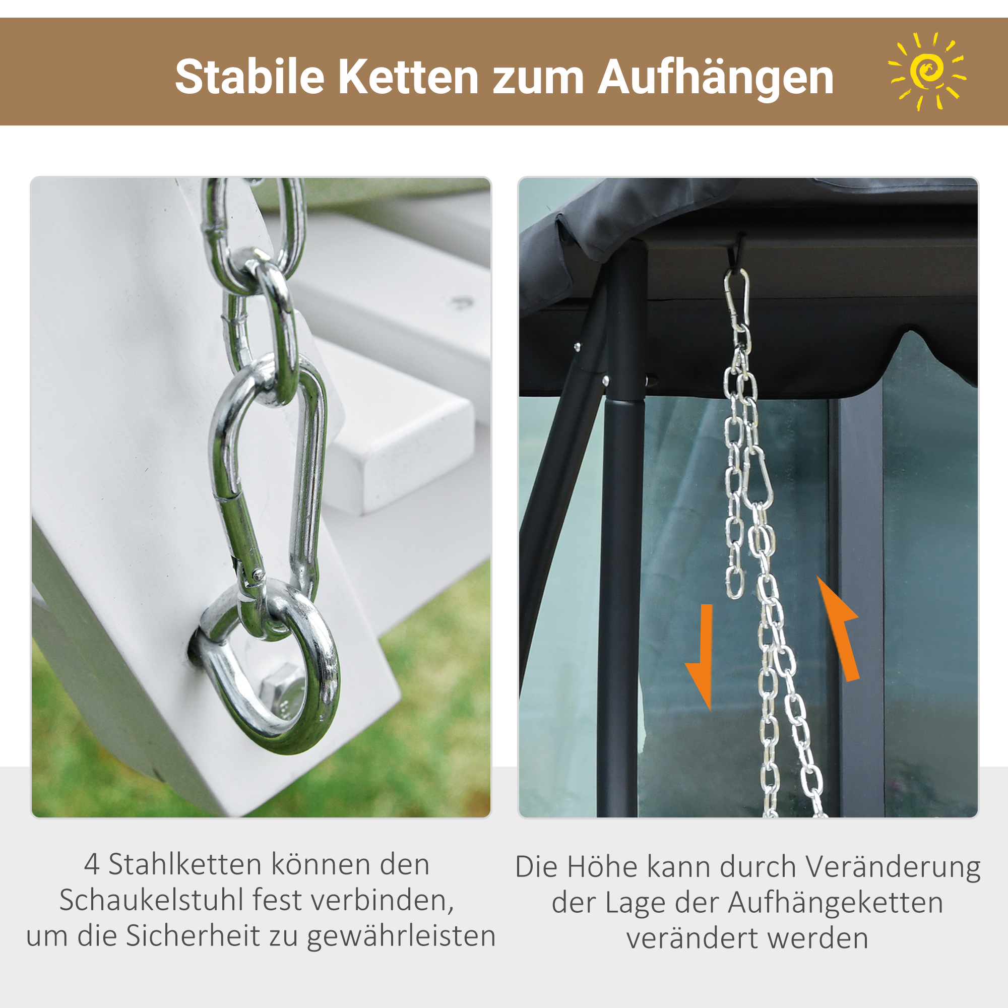 Hängebank mit Klapptisch und Becherhaltern Naturholz 150 x 75 x 53cm