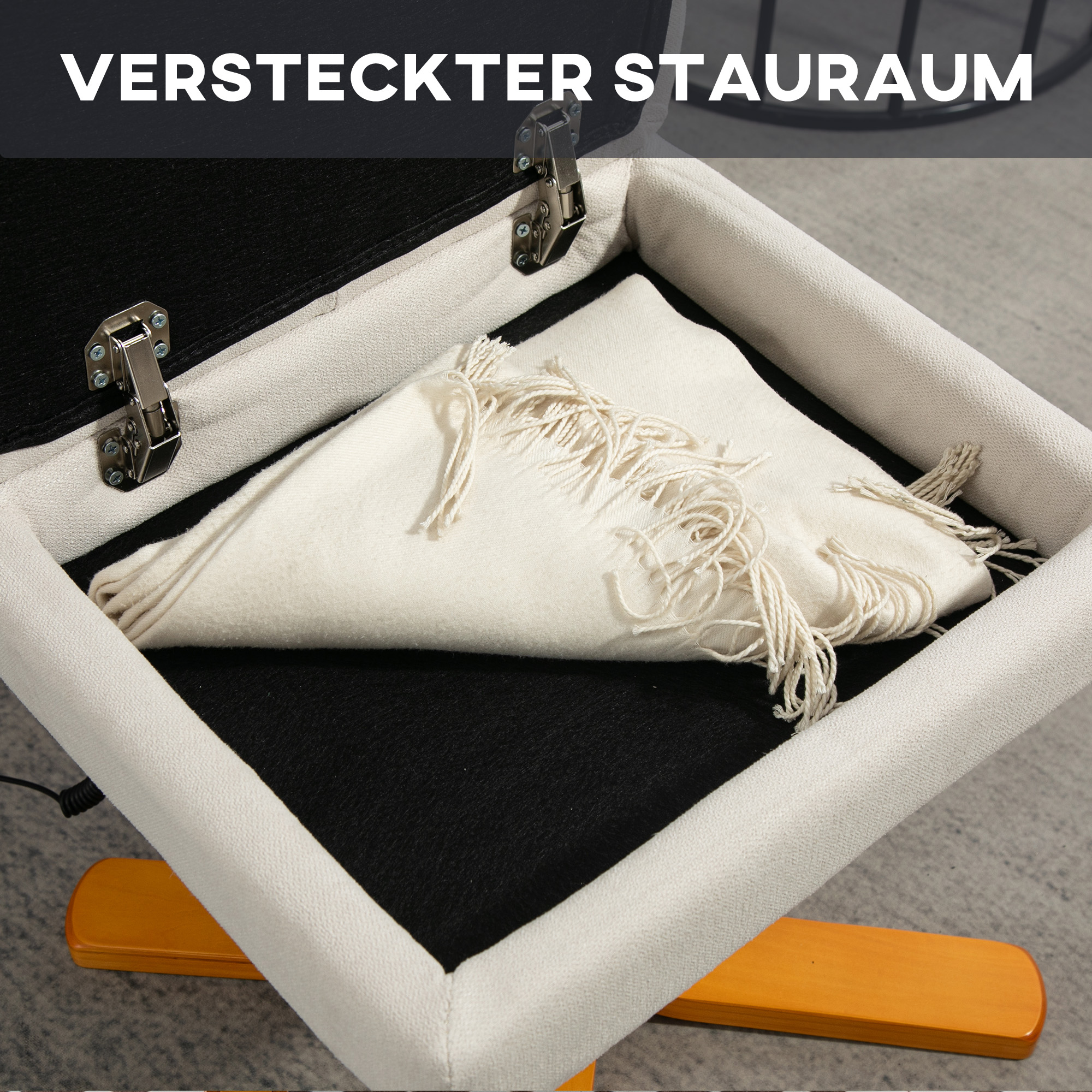 Massagesessel mit Liegefunktion und Fußhocker, 145°-Neigung, Polyester, 80 x 86 x 99 cm, Cremeweiß