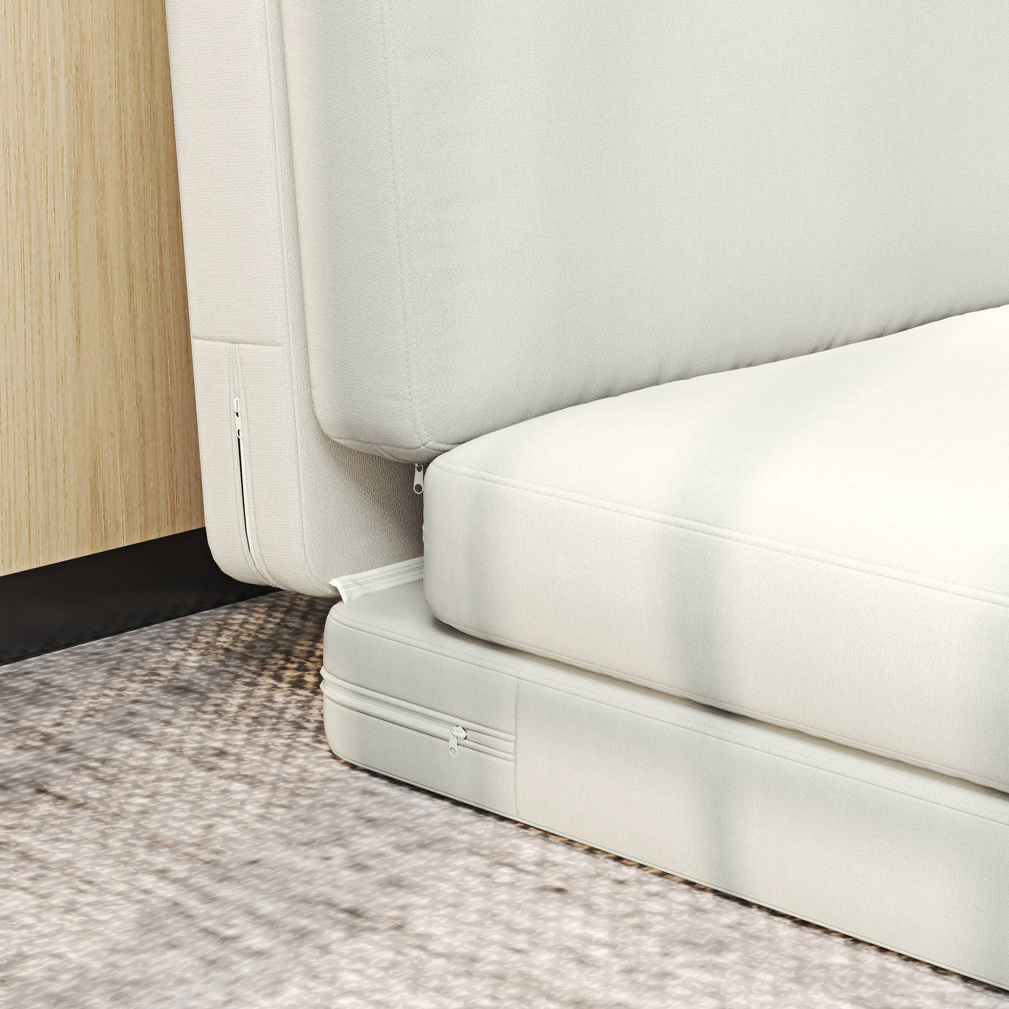 Faltbarer Bodensessel mit Kissen, wandelbares Polstersofa, Wohnzimmer, Gästezimmer, Büro, 75 x 268 x 18 cm, Cremeweiß