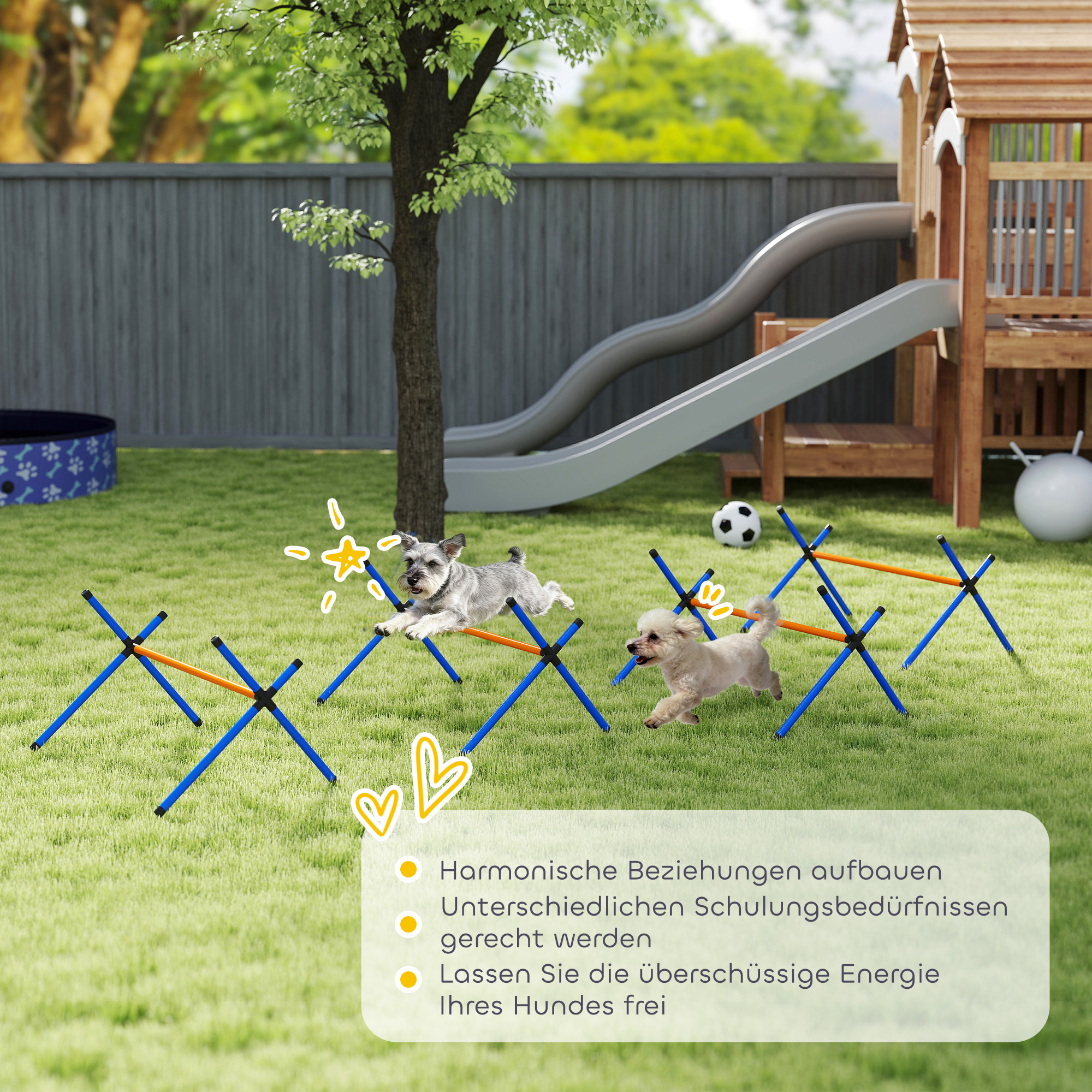 Agility Set Hunde, 4-teiliges Agility Ausrüstung mit Hürden, Tragetasche Höhenverstellbar Trainingsset für kleine Hunde