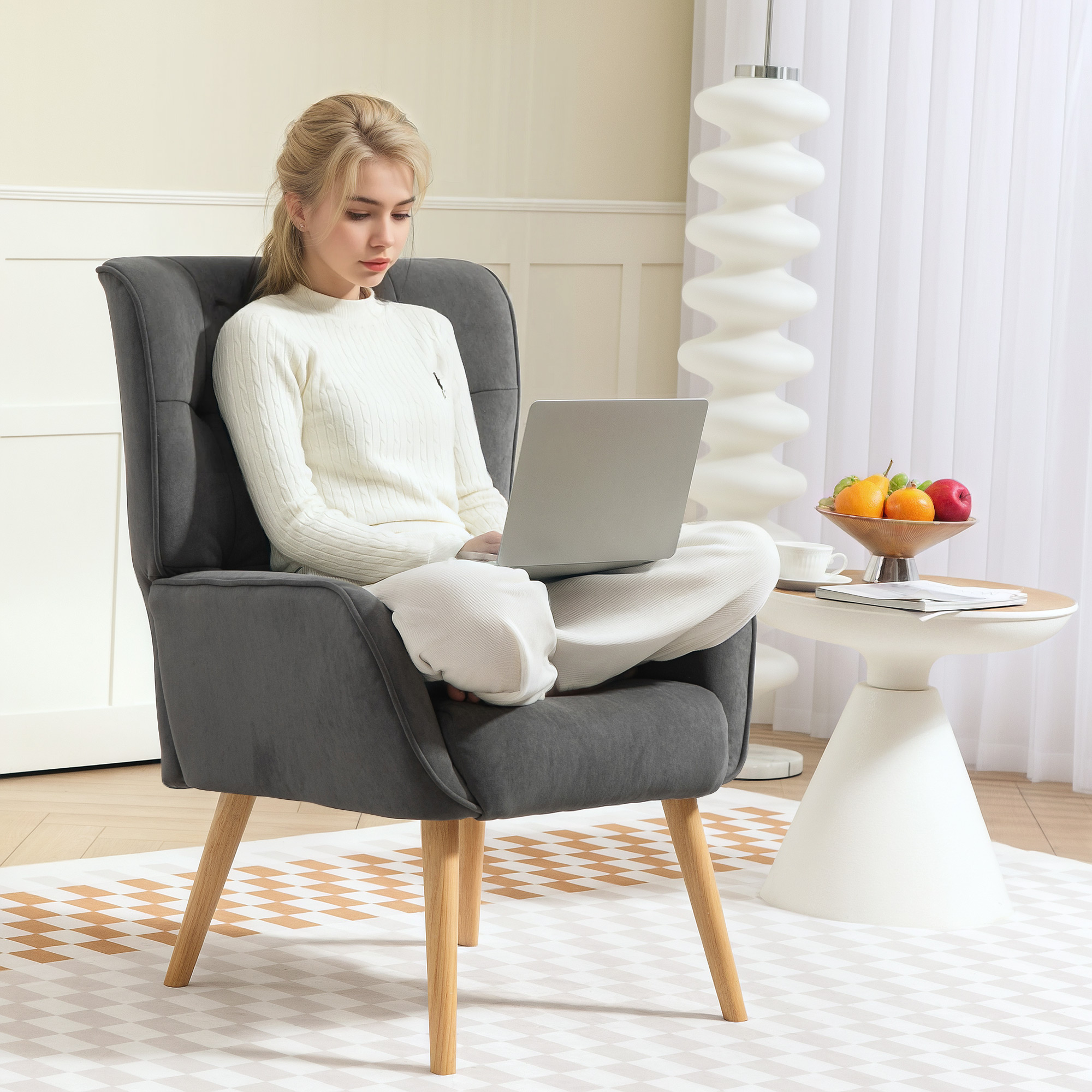 Polstersessel, Wohnzimmersessel mit Steppung, weicher Bezug in Samtoptik, bis 120 kg, Grau